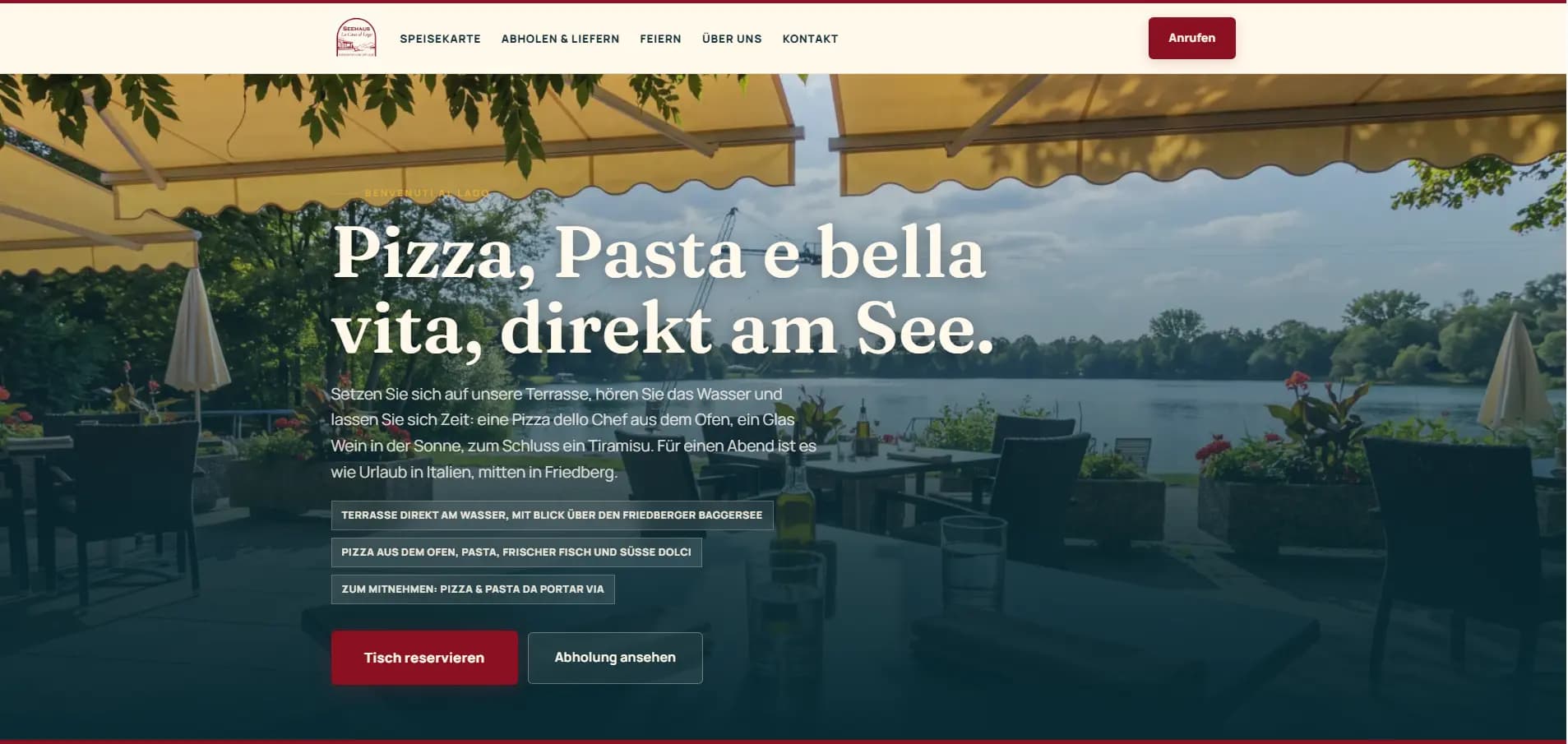 Startseite von Seehaus Friedberg: Pizza, Pasta e bella vita, direkt am See