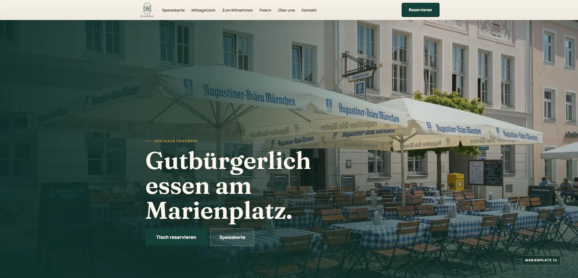 Startseite des Zieglerbräu Friedberg mit Biergarten am Marienplatz
